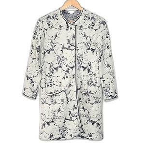 J. JILL White Gray Long Sleeve Jacquard Topper Longline Coat Jacket size PXS